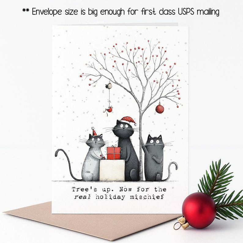 PRINTED Funny Cat Christmas Cards - Set of 8 Holiday Designs, Mix and ...