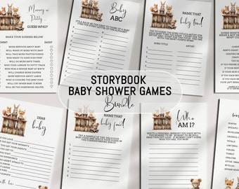 Editable Storybook 17 Baby Shower Games and Signs, Woodland Animals Reading Book Shower Games Edit on CORJL INSTANT DOWNLOAD S002