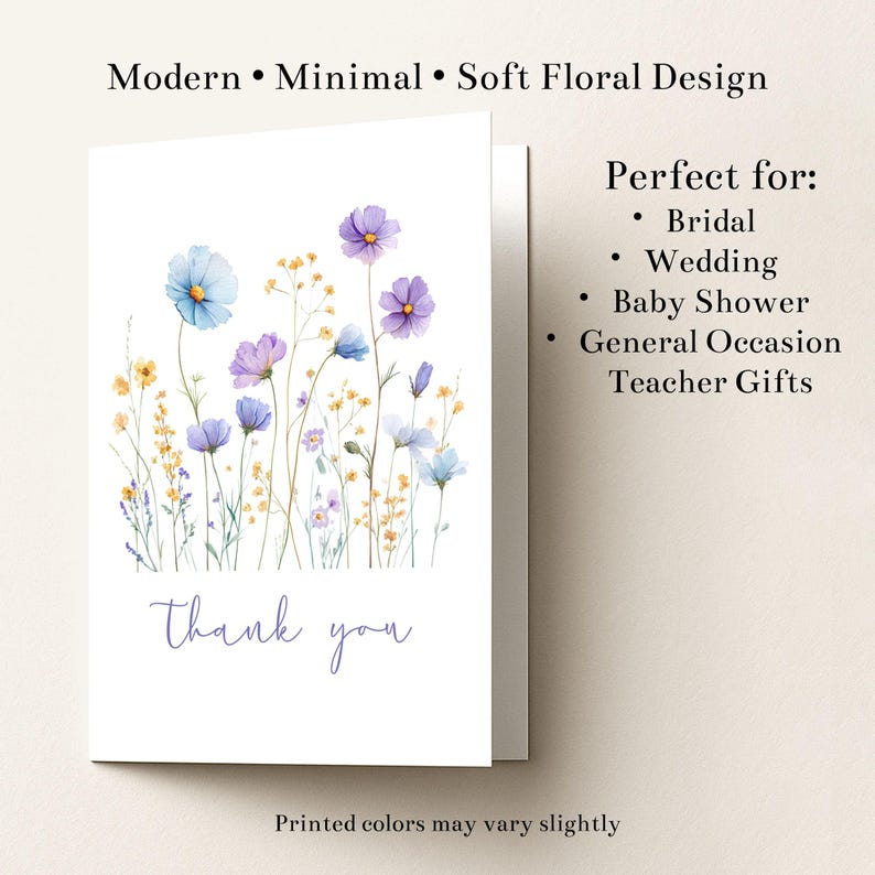 Floral Thank You Cards Set of 12 | Wildflower Note Card Set | A1 Cards ...