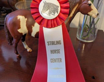 Stirling Horse Center Inc. Equine Red and White Rosette Award Ribbon