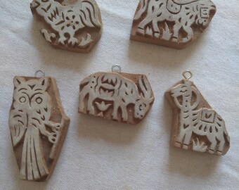 Indian Fabric Wooden Stamps of Animals with Hanging Hook