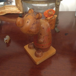 Rare Russian Wooden Bear & Baby