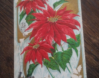 Antique Christmas Poinsettia Greeting Card