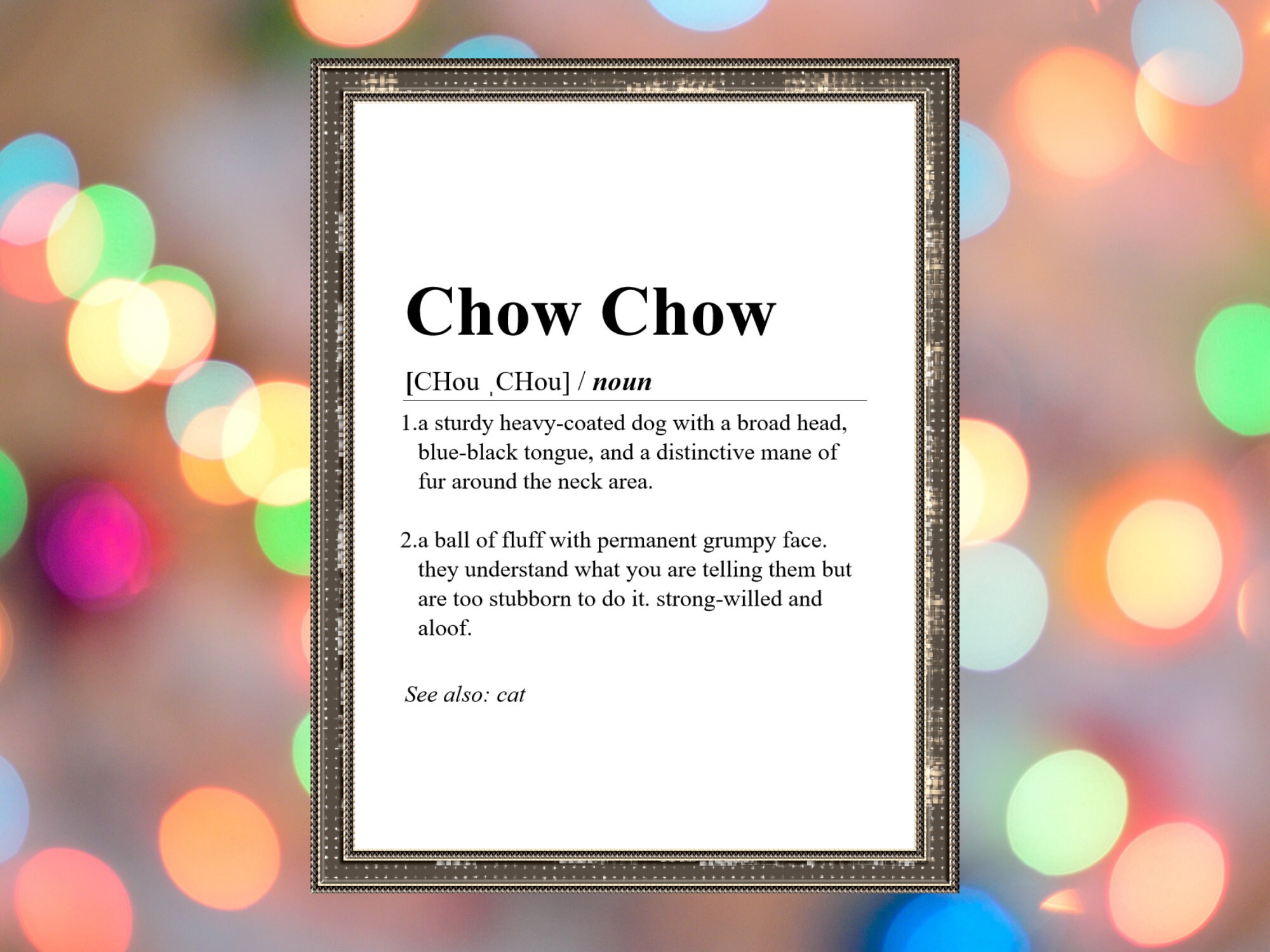 Chow Chow Definition Print INSTANT DOWNLOAD Wall Art Print Etsy