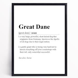 Great Dane Definition Print | INSTANT DOWNLOAD | Wall Art Print | Word Definition | Dictionary Print | Great Dane Décor