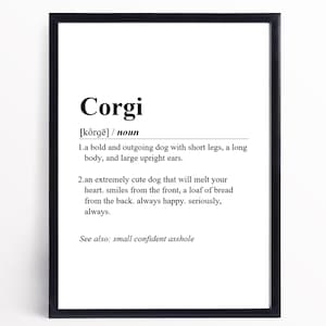 Corgi Definition Print | INSTANT DOWNLOAD | Wall Art Print | Word Definition | Dictionary Print | Corgi Décor