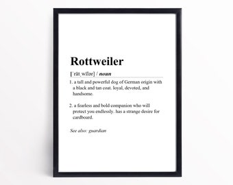 Rottweiler definitionstryck | DIREKT NEDLADDNING | Väggkonsttryck | Orddefinition | Ordbokstryck | Rottweilerdekor