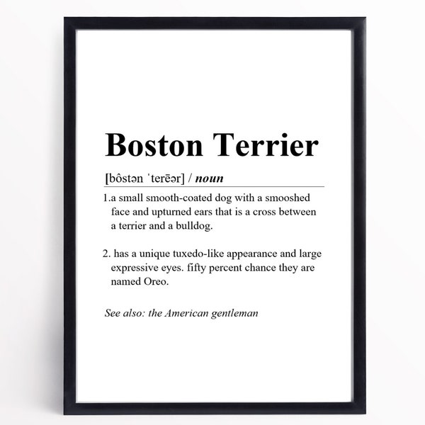 Boston Terrier Definition Print | INSTANT DOWNLOAD | Wall Art Print | Word Definition | Dictionary Print | Boston Terrier Décor
