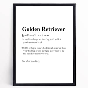 Golden Retriever Definition Print | INSTANT DOWNLOAD | Wall Art Print | Word Definition | Dictionary Print | Golden Retriever Décor