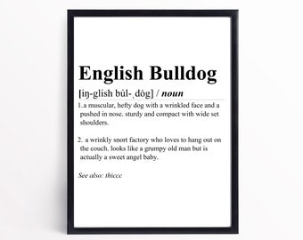 English Bulldog Definition Print | INSTANT DOWNLOAD | Wall Art Print | Word Definition | Dictionary Print | English Bulldog Décor