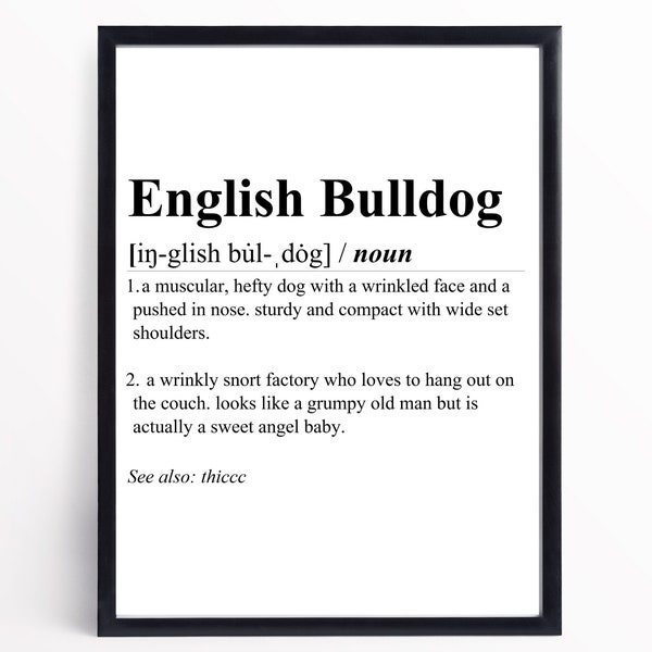 English Bulldog Definition Print | INSTANT DOWNLOAD | Wall Art Print | Word Definition | Dictionary Print | English Bulldog Décor