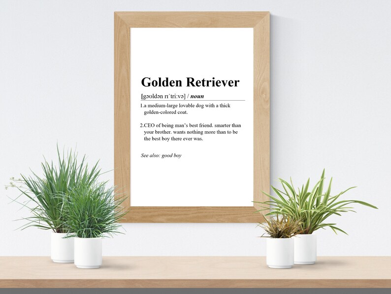 Golden Retriever Definition Print INSTANT DOWNLOAD Wall Art Print Word