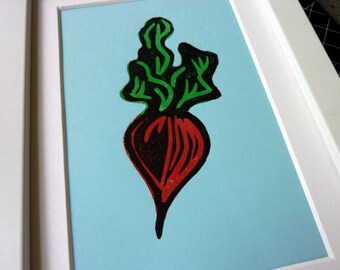 Radish Print on Blue 4" x 6"