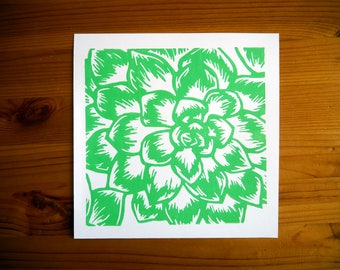Handmade Succulent Block Print 8" x 8"