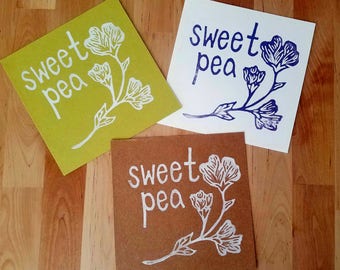 Sweet Pea Handmade Block Print 6" x 6"