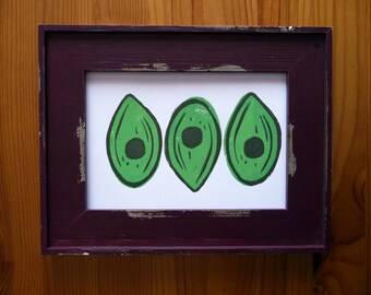 Three Avocados Handmade Block Print- 5" x 7"