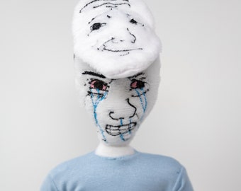 Crying Wojak with a Smiling Face Mask Plush Doll/Toy