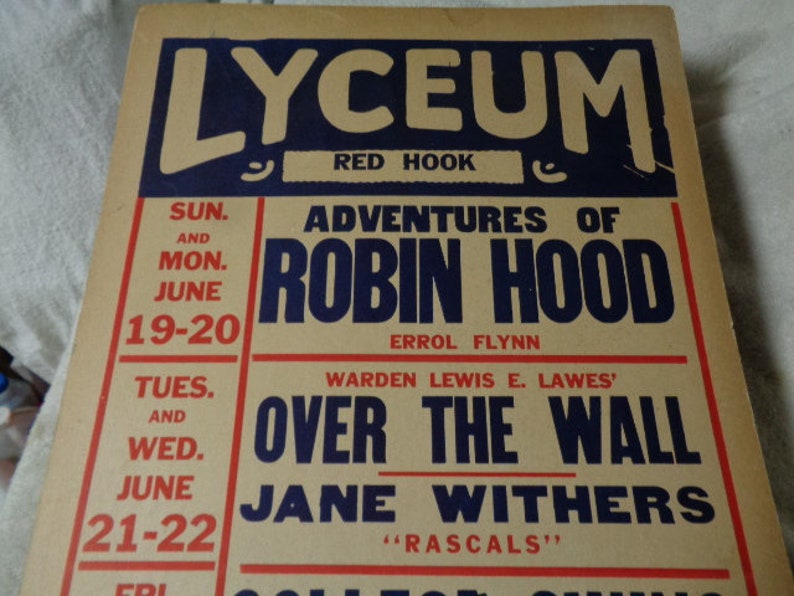 Antique Lyceum Theatre Movie Poster Red Hook NY 1938 Errol Etsy
