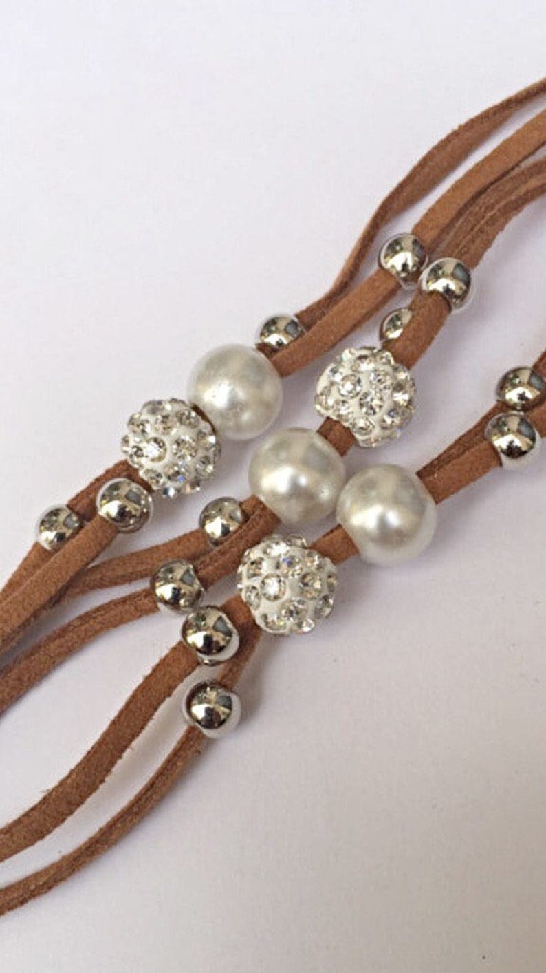 Disco Ball Brown Leather Magnetic Bracelet
