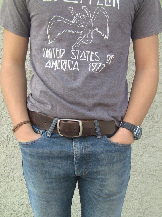 Items similar to Simple Jean Leather Belt. Distressed Chocolate Brown