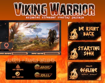 Superposición animada de guerrero vikingo para streaming / Tema nórdico para Twitch (descarga digital)