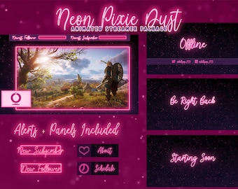 Animated Neon Pixie Dust Stream Overlay | Instant Download | Twitch Streamer | Pink + Purple | Girl Gamer