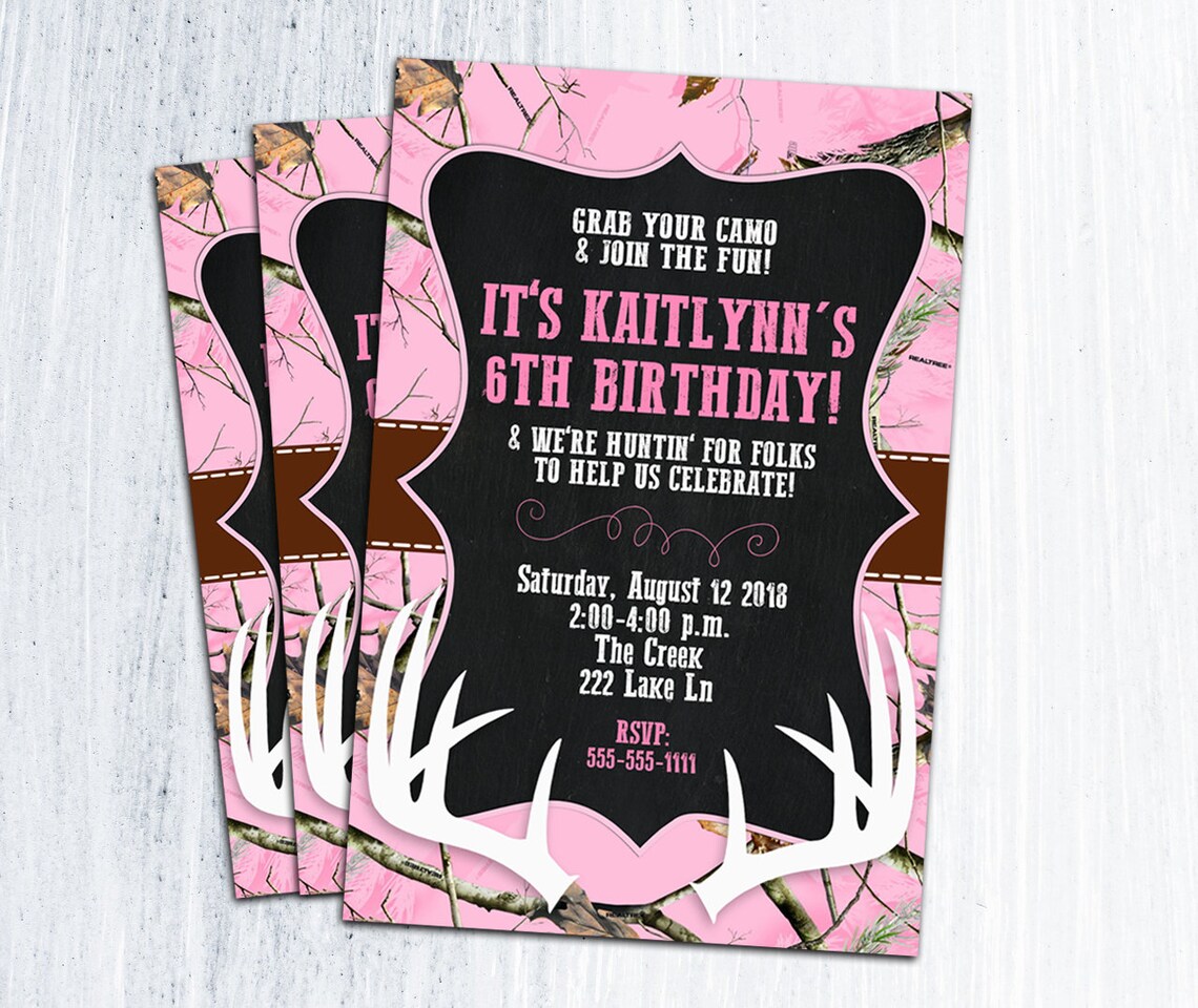 Pink Camouflage Birthday Party Invitations digital Etsy