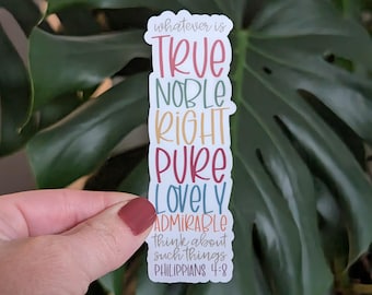 Bible Verse Sticker, Philippians 4:8, Christian Faith
