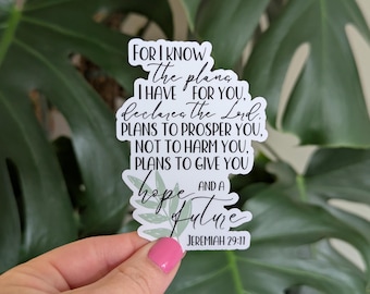 Bible Verse Sticker, I Know the Plans I Have for You, Jeremiah 29:11, Christian Faith