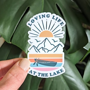 Loving Life at the Lake Sticker, Retro Summer, Mountains