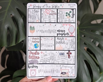 Bible Reading Tracker Sticker, Colorable Bookshelf, Books of the Bible Study Planner for girls
