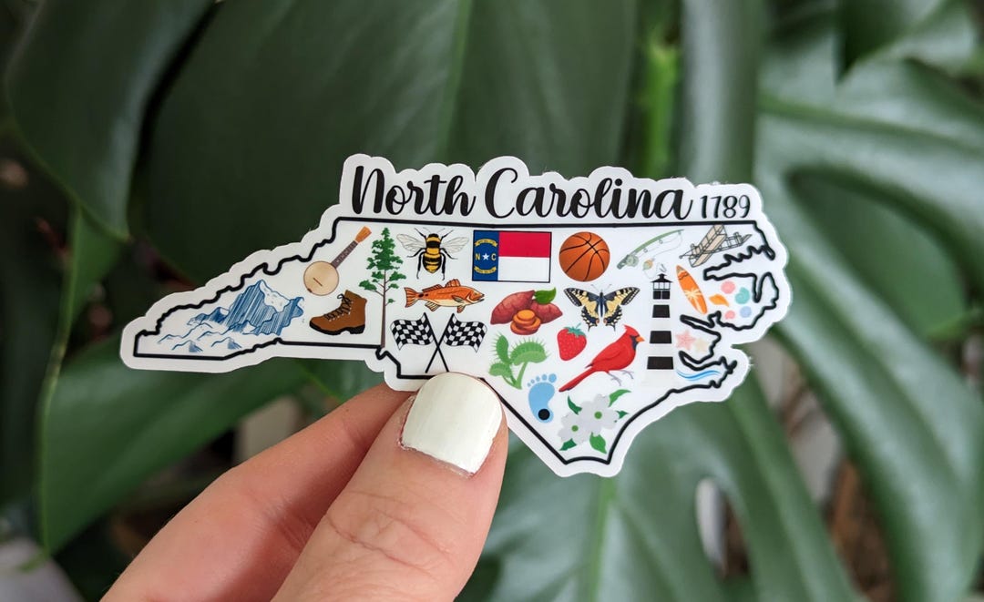 North Carolina Sticker, the Tarheel State, NC Landmark Icons, State ...