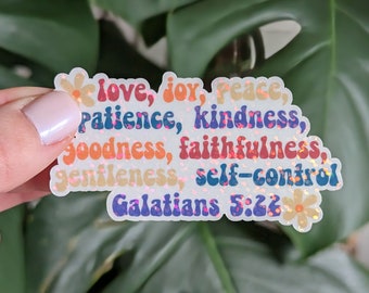 Holographic Bible Verse Sticker, Fruit of the Spirit, Galatians 5:22, Retro, Christian Faith