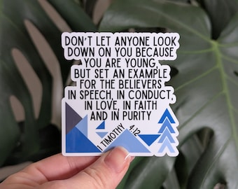 Bible Verse Sticker, 1 Timothy 4:12, Christian Faith Sticker