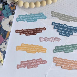 The Beatitudes Sticker Pack, Matthew 5:3-10, Colorful Set of 8, Bible Verse Stickers, Christian Faith, Sermon on the Mount