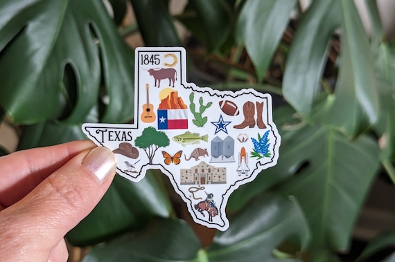 Texas Sticker, The Lone Star State, TX Landmark Icons, State Pride Travel Souvenir