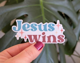 Jesus Wins Sticker, Christian Faith Sticker, Retro Stars