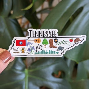 Tennessee Sticker, Volunteer State, TN Landmark Icons, State Pride Travel Souvenir