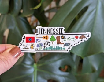 Tennessee Sticker, Volunteer State, TN Landmark Icons, State Pride Travel Souvenir