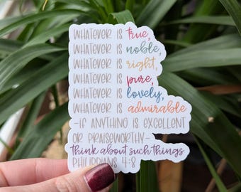 Bible Verse Sticker, Philippians 4:8, Christian Faith