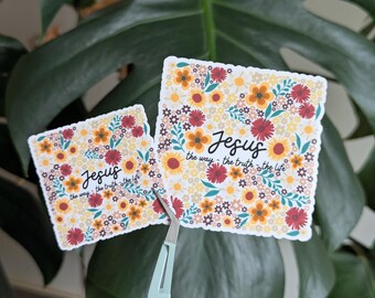 Jesus, the Way - the Truth - the Life, John 14:6 Bible Verse Sticker, Floral Christian Faith Sticker