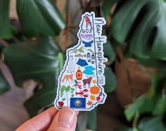 New Hampshire Sticker, White Mountain State, Granite State, NH Landmark Icons, Travel Souvenir