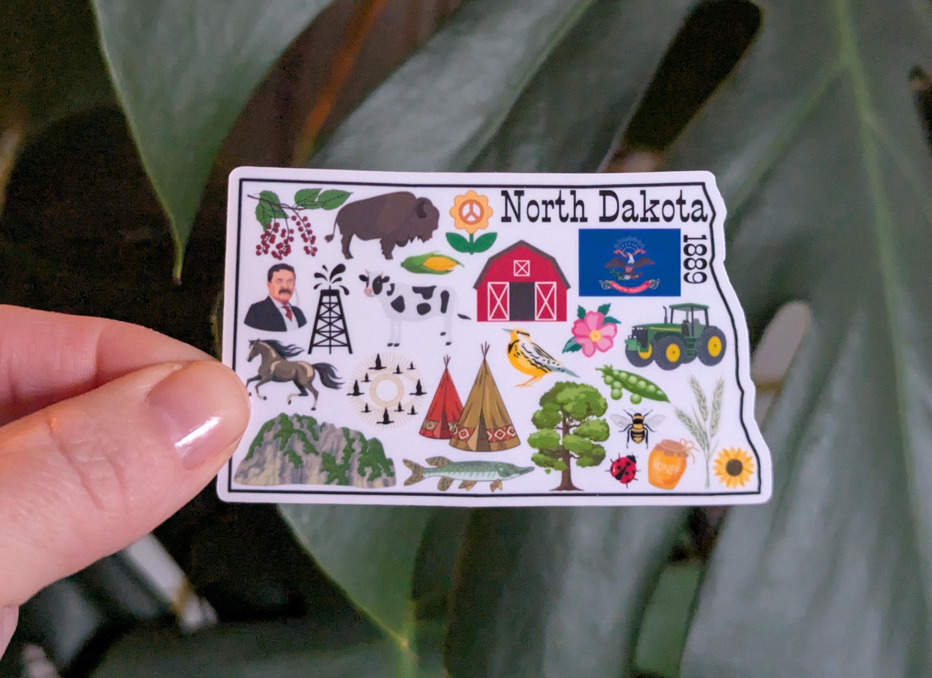 North Dakota Sticker, Peace Garden State, ND Landmark Icons, State ...