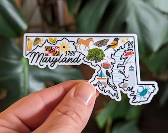 Maryland Sticker, The Old Line State, MD Landmark Icons, State Pride Travel Souvenir