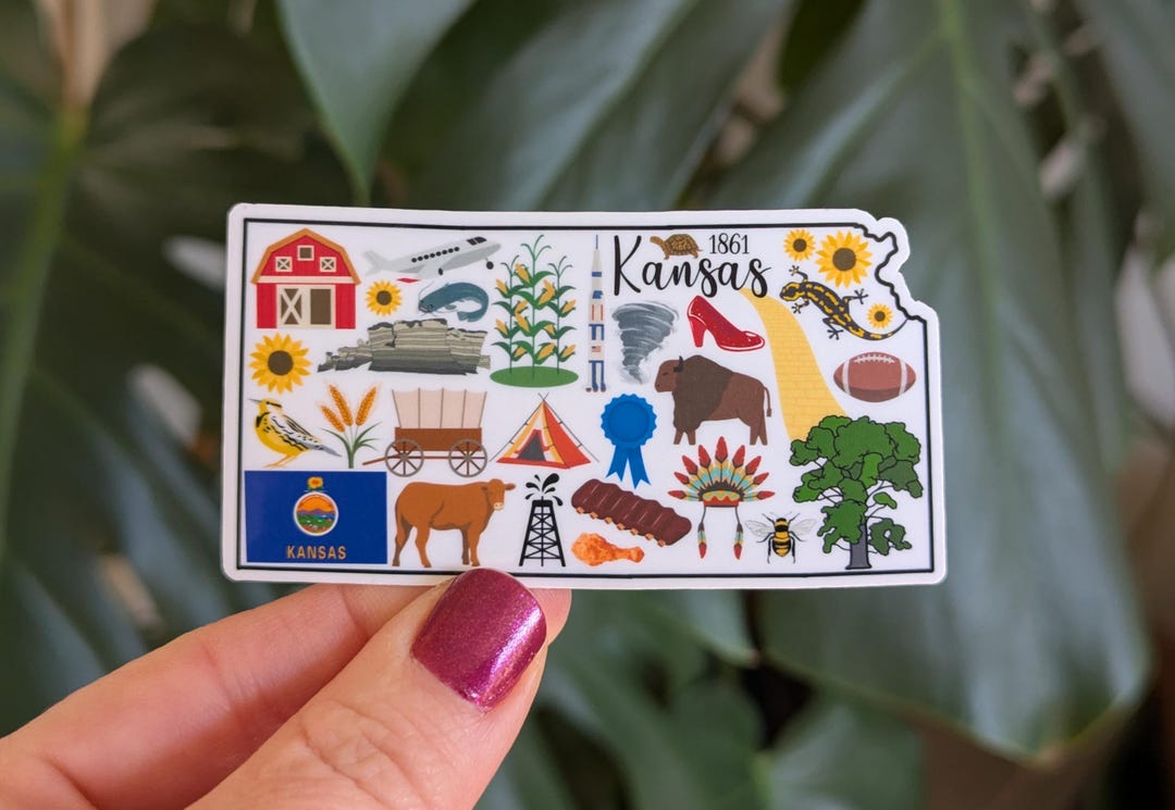 Kansas Stickers Kansas Sticker, Sunflower State, America's Heartland, KS Landmark Icons ...