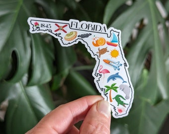 Florida Sticker, Sunshine State, FL Landmark Icons, State Pride Travel Souvenir