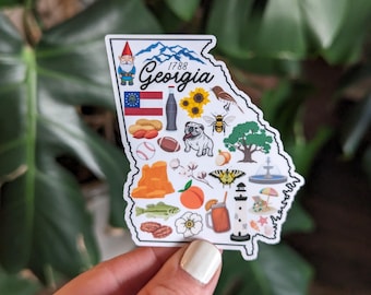 Georgia Sticker, The Peach State, GA Landmark Icons, State Pride Travel Souvenir