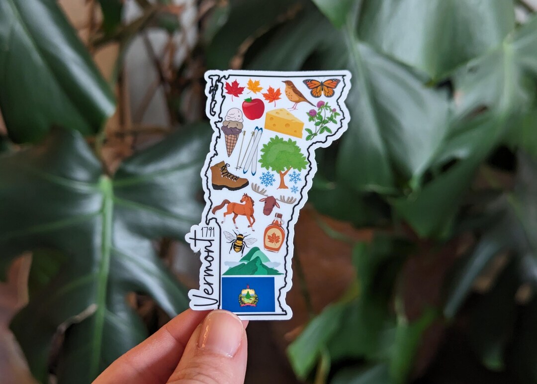 Vermont Sticker, the Green Mountain State, VT Landmark Icons, State ...