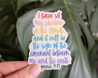 Bible Verse Sticker, Genesis 9:13 Rainbow and Clouds, God's Promise, Christian Faith