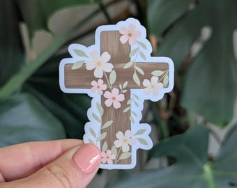Christian Faith Sticker, Flowers and Cross